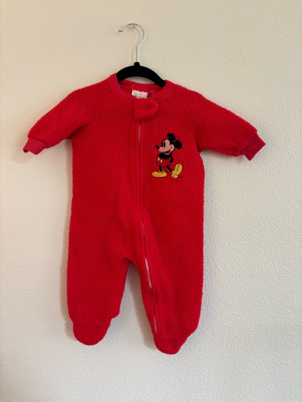 vintage Mickey Mouse red fleece footed sleeper 3-6 months